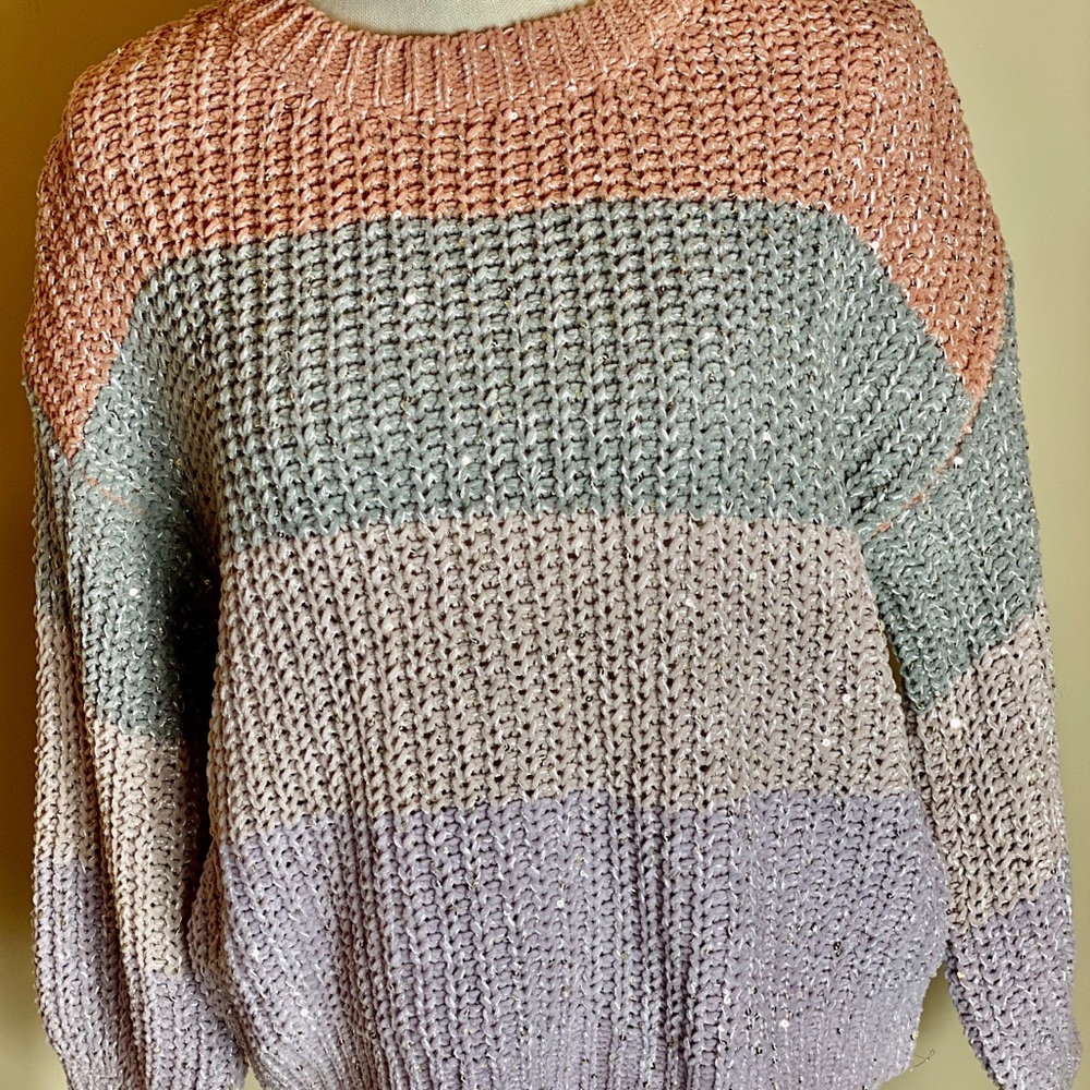 STORIA l/s sequin sweater multi print. Size: S - Picture 1 of 13